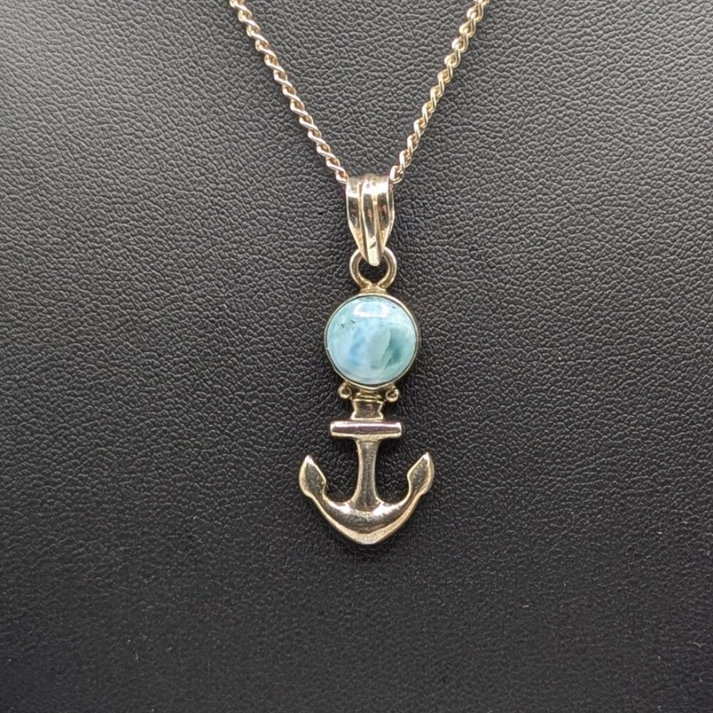 Anchor with Larimar stone Necklace Pendant